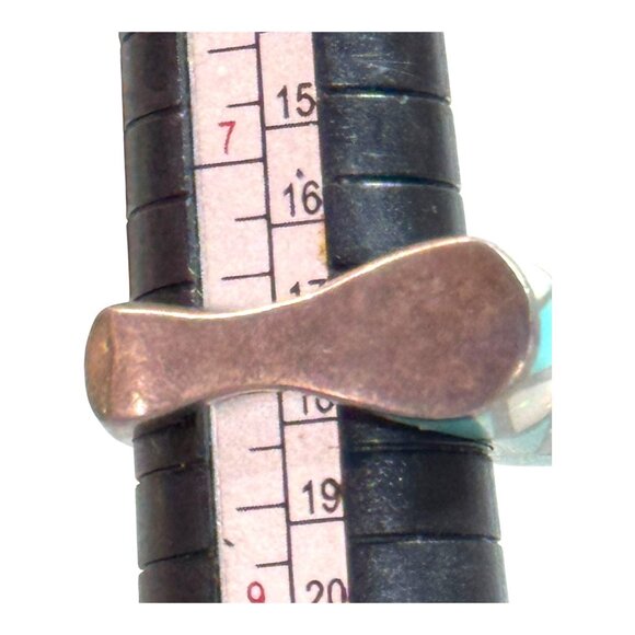 Vintage Sterling Silver Mosaic Inlay Ring  Turquoise & Opal Geometric Design 8 - Picture 5 of 10